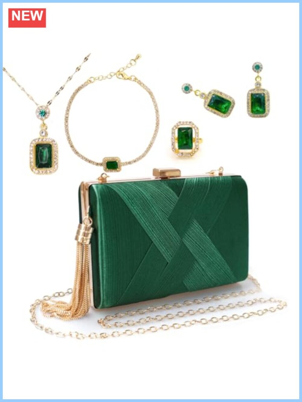 Velvet Evening Clutch Purse & Jewelry Set with Detachable Chain for Wedding